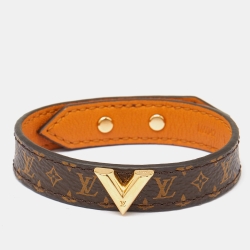 Louis Vuitton Essential V Monogram Canvas Gold Tone Bracelet