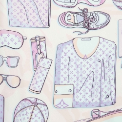 Pre Owned Louis Vuitton Pink Monogram Travel Kit Print Silk Square Scarf