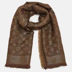 مملوكة مسبقًا Louis Vuitton Brown Monogram Silk Blend Shine Shawl