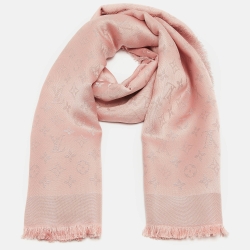 Pre Owned Louis Vuitton Pink Monogram Silk Blend Shine Shawl