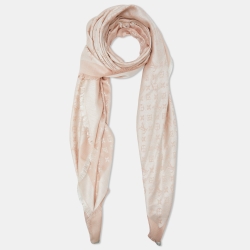 Pre Owned Louis Vuitton Pink Monogram Silk & Wool Denim Shawl
