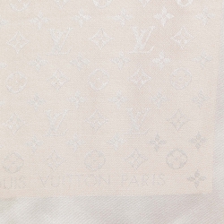 Pre Owned Louis Vuitton Pink Monogram Silk & Wool Denim Shawl