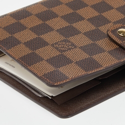 Pre Owned Louis Vuitton Damier Ebene Canvas Medium Ring Agenda Cover