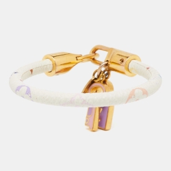 Pre Owned Louis Vuitton Luck It Canvas & Gold Tone Charm Bracelet