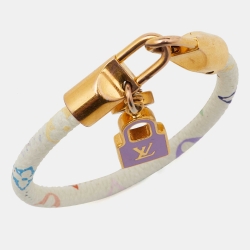 Pre Owned Louis Vuitton Luck It Canvas & Gold Tone Charm Bracelet
