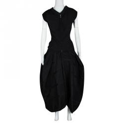 Louis Vuitton Black V Neck Sleeveless Midi Puff Dress M