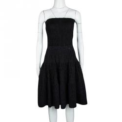 Louis Vuitton Black and Navy Blue Puckered Effect Silk Knit Strapless Dress S