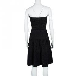 Louis Vuitton Black and Navy Blue Puckered Effect Silk Knit Strapless Dress S