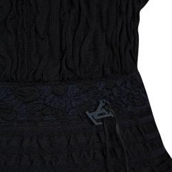 Louis Vuitton Black and Navy Blue Puckered Effect Silk Knit Strapless Dress S
