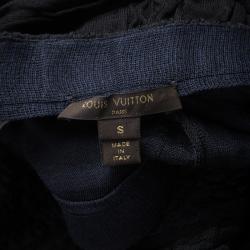 Louis Vuitton Black and Navy Blue Puckered Effect Silk Knit Strapless Dress S
