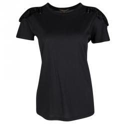 Louis Vuitton Black Cotton Embellished Shoulder Detail T-Shirt M