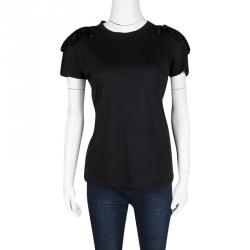 Louis Vuitton Black Cotton Embellished Shoulder Detail T-Shirt M