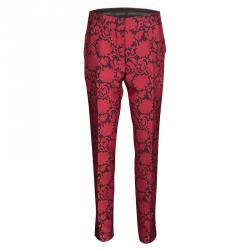 Louis Vuitton Red Jacquard Lace Print Pants M