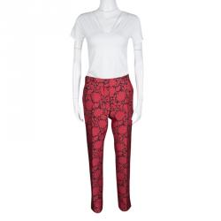Louis Vuitton Red Jacquard Lace Print Pants M