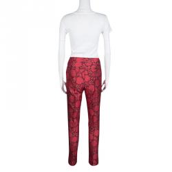 Louis Vuitton Red Jacquard Lace Print Pants M