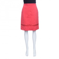 Louis Vuitton Pink Cotton Silk Floral Embossed Jacquard Skirt M