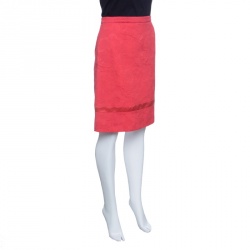Louis Vuitton Pink Cotton Silk Floral Embossed Jacquard Skirt M