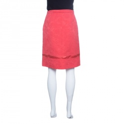 Louis Vuitton Pink Cotton Silk Floral Embossed Jacquard Skirt M