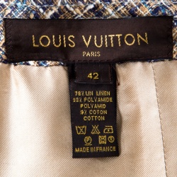 Louis Vuitton Tan and Blue Textured Fringed Pencil Skirt L