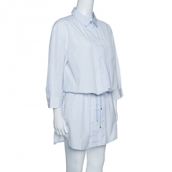 Louis Vuitton Blue and White Striped Cotton Drop Waist Tie Detail Shirt Dress XL
