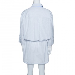 Louis Vuitton Blue and White Striped Cotton Drop Waist Tie Detail Shirt Dress XL