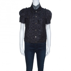 Louis Vuitton Indigo Monogram Eyelet Embroidered Denim Short Sleeve Shirt M