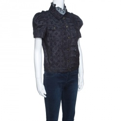 Louis Vuitton Indigo Monogram Eyelet Embroidered Denim Short Sleeve Shirt M