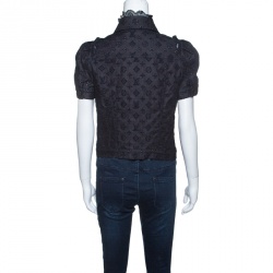 Louis Vuitton Indigo Monogram Eyelet Embroidered Denim Short Sleeve Shirt M