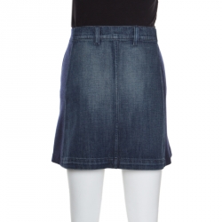 Pre Owned Louis Vuitton Indigo Faded Effect Denim Side Paneled Mini Skirt S