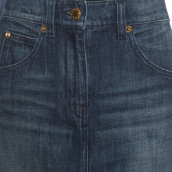 Pre Owned Louis Vuitton Indigo Faded Effect Denim Side Paneled Mini Skirt S