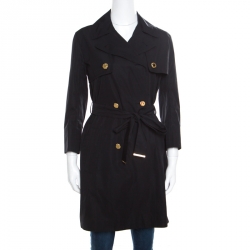 Louis Vuitton Black Cotton Detachable Sleeve Detail Belted Trench Coat Dress S