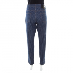 Pre Owned Louis Vuitton Indigo Striped Denim Straight Fit Jeans M