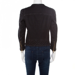 Louis Vuitton Black Washed Effect Denim Monogram Embroidered Collarless Jacket M