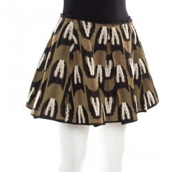 Louis Vuitton Green Fuzzy Wool Embroidered Pleated Jacquard Mini Skirt S