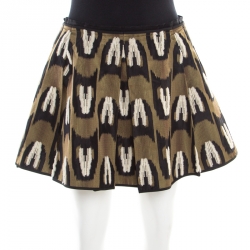 Louis Vuitton Green Fuzzy Wool Embroidered Pleated Jacquard Mini Skirt S