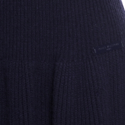 Pre Owned Louis Vuitton Navy Blue Wool and Cashmere Contrast Trim Detail Boat Neck Dress L