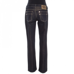 Pre Owned Louis Vuitton Indigo Lurex Detail Dark Wash Low Rise Denim Jeans M