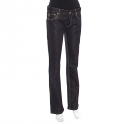 Pre Owned Louis Vuitton Indigo Lurex Detail Dark Wash Low Rise Denim Jeans M