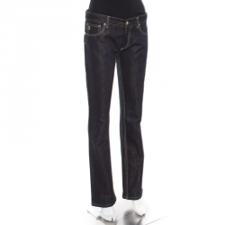 Pre Owned Louis Vuitton Indigo Lurex Detail Dark Wash Low Rise Denim Jeans M