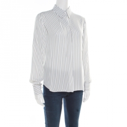 Pre Owned Louis Vuitton Uniformes Monochrome Striped Long Sleeve Blouse S
