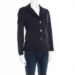 Louis Vuitton Indigo Dark Wash Denim Monogram Contrast Leather Trim Jacket M