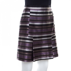 Louis Vuitton Black and Violet Silk Striped Mini Skirt M 