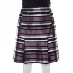 Louis Vuitton Black and Violet Silk Striped Mini Skirt M 