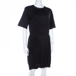 Louis Vuitton Black Cotton Silk Elasticized Waist Crew Neck Dress M