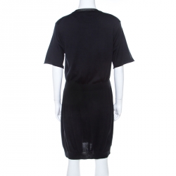Louis Vuitton Black Cotton Silk Elasticized Waist Crew Neck Dress M