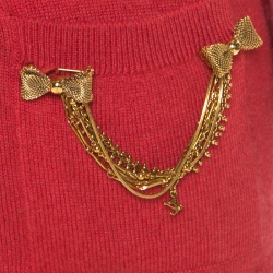 Pre Owned Louis Vuitton Red Cashmere Embellished Pocket Sweater M 