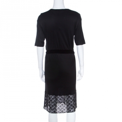 Louis Vuitton Black Stretch Knit Belted Short Sleeve Dress S