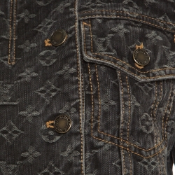 Louis Vuitton Dark Grey Monogrammed Denim Velvet Collar Detail Jacket M