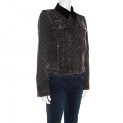 Louis Vuitton Dark Grey Monogrammed Denim Velvet Collar Detail Jacket M