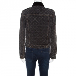 Louis Vuitton Dark Grey Monogrammed Denim Velvet Collar Detail Jacket M